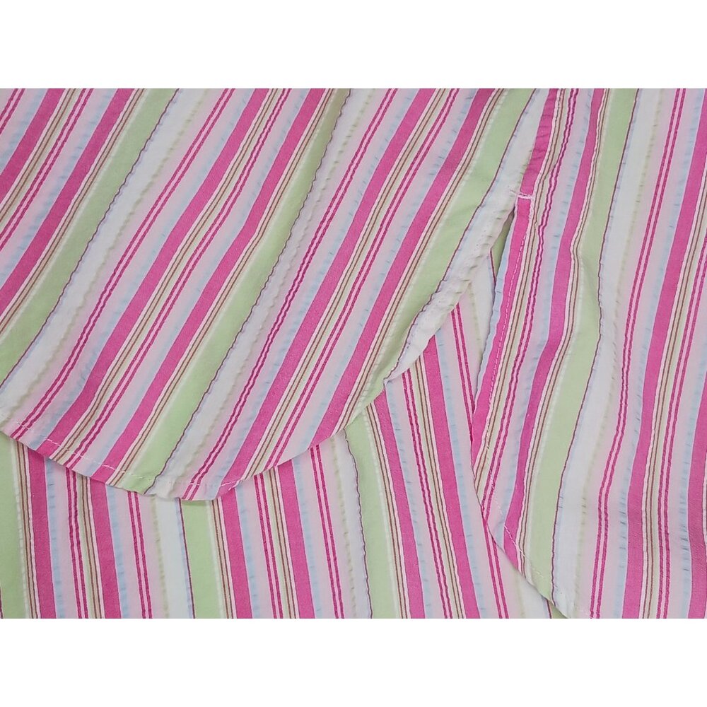 Lands End Seersucker Pastel Stripe Button Up Collared Shirt Womens 1X 16W-18W - Picture 7 of 11